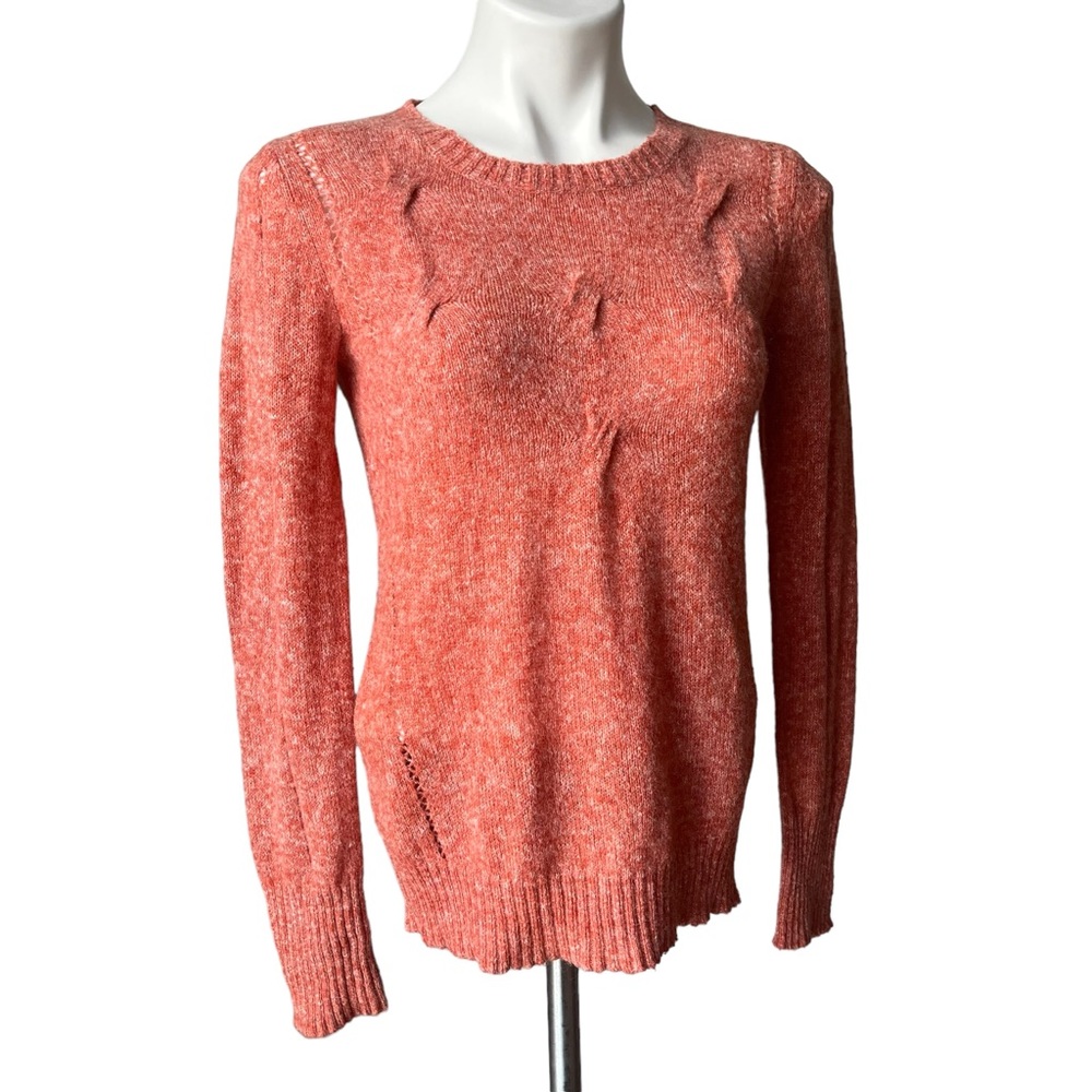 Prana Heathered Coral Orange Cable Knit Pullover Long Sleeve Sweater, Sz L - Picture 3 of 12